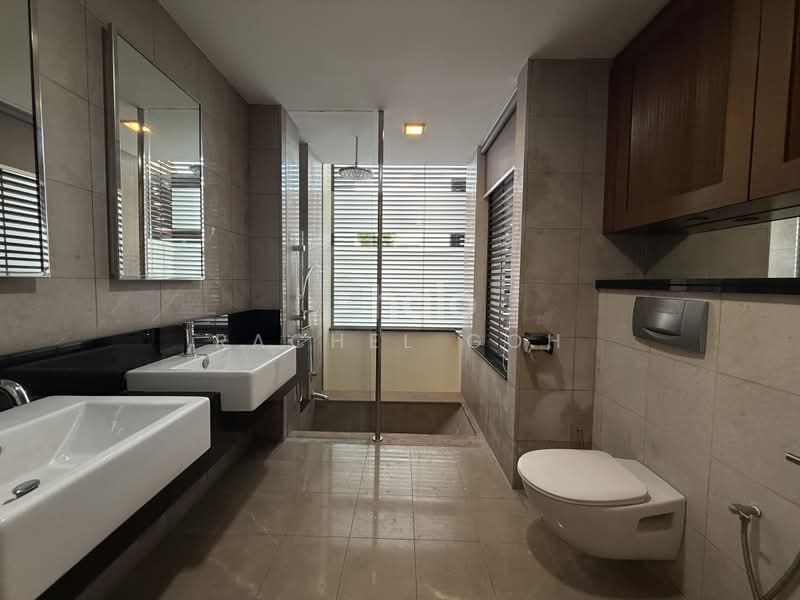 Jalan Remis semi-detached — bathroom with twin basins and walk-in shower