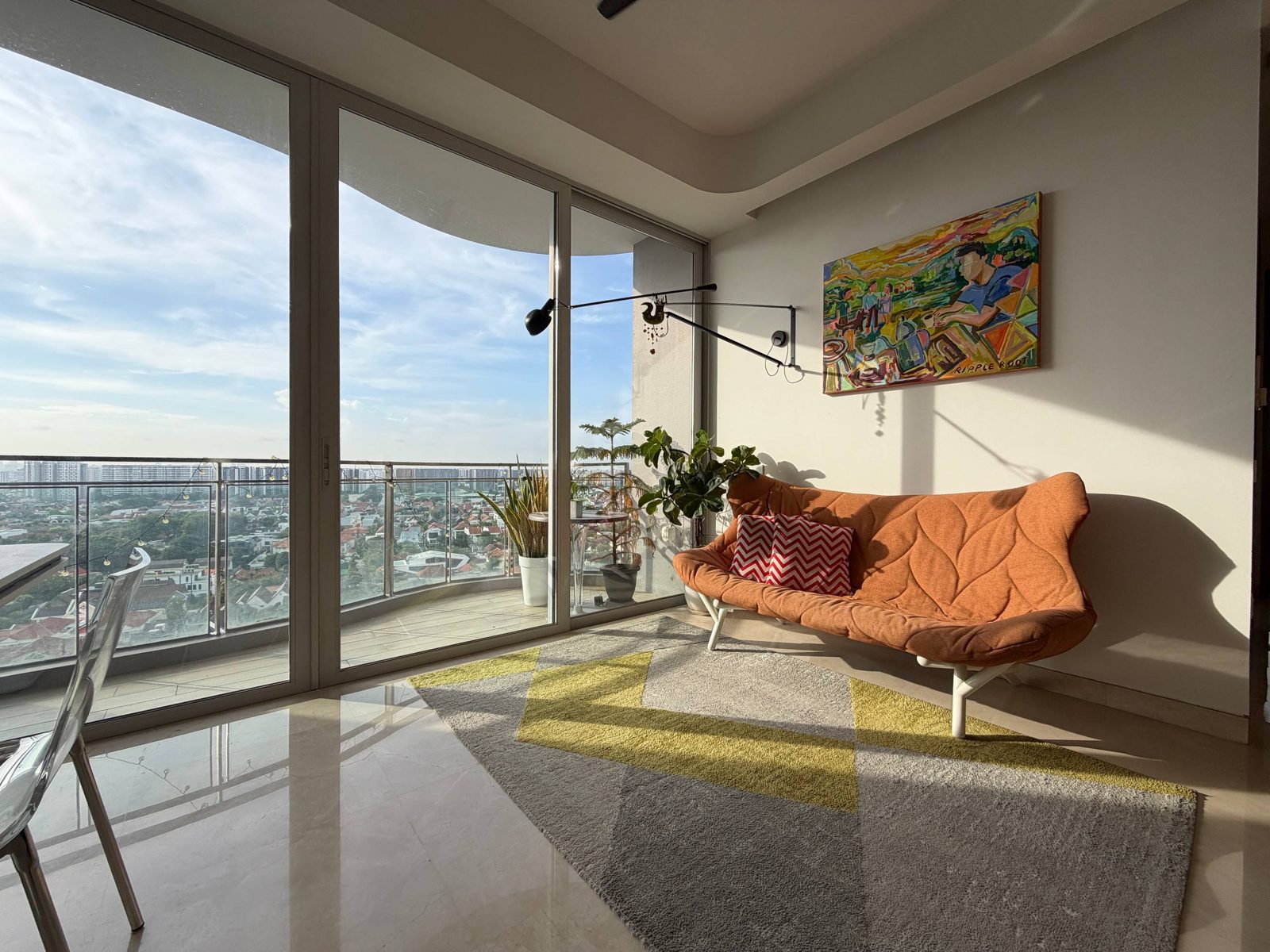 The Meyerise #19-05 living room with balcony view